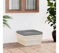 FIRBNUS Otomana de jardín sobre palés con cojines grises 60 x 60 x 30 cm silla de jardín sofás de jardín sillas exterior salón de jardín exterior de madera de abeto