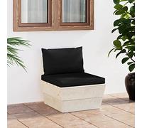 FIRBNUS Sofá central de jardín sobre palés con cojines negros, 60 x 60 x 65 cm, silla de jardín, sofás de jardín, sillas de exterior de madera de abeto