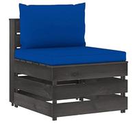 FIRBNUS Sofá central modular con cojines azules de 60 x 70 x 66 cm, diseño sobre palés, sofás de jardín, silla de jardín, sillas de exterior, sillas de salón de jardín exterior de madera impregnada