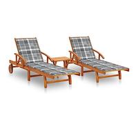 FIRBNUS Sonnenliegen 2 STK. mit Tisch&Auflagen Akazieholz Sonnenliege Klappbar Sonnenliege Holz Gartenliege Holz Sonnenliege 2er Set Gartenstuhl Klappbar Gartenliege Auflage Grauem Verstellbar