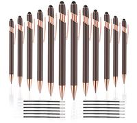 FIRCRE 12 lápices capacitivos 2 en 1, bolígrafo con puntas de lápiz capacitivo, bolígrafo de metal de tinta negra de 1.0 mm para pantallas táctiles (12 bolígrafos y 12 recambios) (oro rosa y gris)
