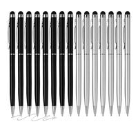 FIRCRE Paquete de 15 lápices capacitivos para pantallas táctiles, compatible con teléfonos, tabletas, Kindle y bolígrafos de tinta negra, bolígrafos estilistas 2 en 1 (plateado y negro)