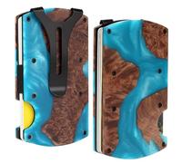 FIRDIKT Cartera minimalista de fibra de carbono para hombre, tarjetero de crédito, clip para dinero y correa de efectivo, carteras delgadas RFID para hombre, madera de nogal natural de resina, patrón