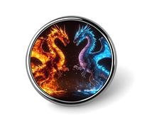 Fire And Blue Dragons Round Lapel Pins Decorative Metal Brooches Funny Button Badge for Clothing Bag Hat Gifts