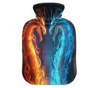Fire and Ice Dragon - Botella de agua caliente con funda de forro polar suave, bolsa de agua caliente para aliviar el dolor de cuello y hombros, terapias frías y calientes, talla S