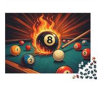 Fire Ball Pool Game Colourful Flaming 8-Ball Pool 1000 Pcs Jigsaws for Adults The Impossible Challenge Brain Development 70x50cm/1000pcs