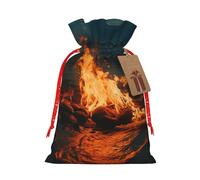 Fire by the Sea - Bolsa de arpillera con cordón de Navidad, bolsas de regalo grandes con cordón, bolsas de regalo con etiqueta, bolsas de regalo de Navidad, bolsa de dulces de Navidad, bolsas