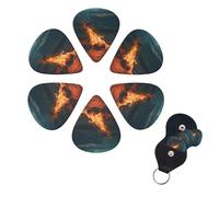 Fire by the Sea - Juego de 6 púas de celuloide de diferentes grosores con soporte para púas de guitarra, púas de guitarra personalizadas para guitarra acústica, guitarra eléctrica, bajo, ukelele