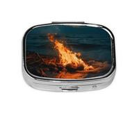 Fire by The Sea Pastillero de metal portátil organizador de pastillas de viaje para bolsillo o bolso, caja de medicina decorativa, contenedor de vitaminas