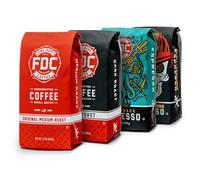 Fire Department Coffee - Regala a los bomberos - Paquete variado de rescate - Café molido - Medio, oscuro, Shellback Espresso y Crushing Espresso - Propiedad de veteranos (12 onzas, paquete de 4)