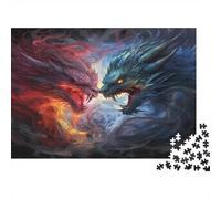 Fire-Dragon-Fantasy-Art-Ice-Dragon-Digital-Painting Jigsaw for Adults Teens Two Dragons in Fiery Clash Educational Game for Wall Decoration and Gifts 52x38cm/1000pcs