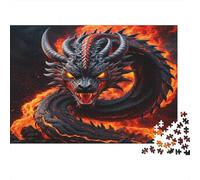 Fire Dragon Mythic Colourful Fiery Black Dragon 1000 Pieces Jigsaws Adults The Impossible Challenge Home Activity 70x50cm/1000pcs