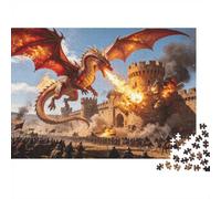 Fire Dragon Puzzles 1000 Piezas Material Reciclable Medieval Battle Senior Puzzles Imposible, Difícil, Desafiante Educativo Game for Men 70x50cm/1000pcs