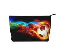 Fire Dragon Roll - Bolsa de maquillaje de pana de fútbol, versátil bolsa de cosméticos con cremallera para uso diario y organizador de capacidad de viaje, Black, Talla única