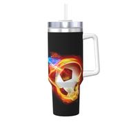 Fire Dragon Roll Soccer Print - Botella térmica para bebidas frías y calientes (1,134.0 g) con pajilla y asa, diseño de hielo