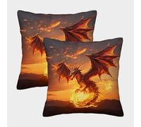 Fire-Dragón-Winged Funda De Cojín Fantasy-Dragón-Art-Style De Almohada Cuadrada para Sofá 50x50cm 2 Paquetes con Cremallera