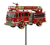 Fire Engine Wind Spinner - Metal Garden Stake Decoration, Weatherproof Rotating Windmill Ornament | Outdoor Yard Lawn Decor | Backyard Patio Courtyard Farmhouse Party Display