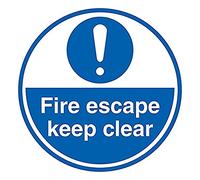 Fire Escape - Keep Clear - 620 x 350 mm - Pegatina autoadhesiva para suelo de media luna