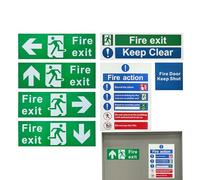 Fire Exit Sign, Safety Exit Sticker, 7-Piece Fade-Resistant Decal Set, Door Emergencies Poster, Commercial Direction Labels for Industrial Use, Outdoor Doors, Businesses, 75g, Green