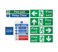 Fire Exit Sign Stickersb - 7Piece Exit Decals Fade-Resistant, Fire Notification Signs for Door Marker, Survival Safety Tool for Home Commercial Industrial
