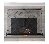 Fire Guard Pantalla Grande para Chimenea con Puertas, Protector contra Incendios de Malla Negra, Pantalla para Estufa para Chimeneas de 31 Pulgadas de Alto, Valla sólida para Chimenea para bebés y