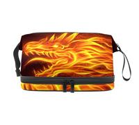 Fire Head of Dragon - Neceser de doble capa para mujeres y niñas, neceser de viaje, bolsa organizadora de maquillaje con compartimento para brochas, multicolor, 27x15x14 cm/10.6x5.9x5.5 in, Neceser