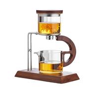 Fire Kirin Juego de té Kungfu de cristal con soporte de madera, tetera semiautomática, resistente al calor, taza mágica (transparente)