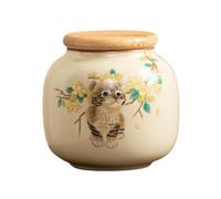 Fire Kirin Recipiente pequeño de cerámica para té de 9 onzas con tapa hermética, adorable tarro de almacenamiento de diseño de animales para té de hojas sueltas, café, azúcar, galletas, organizador