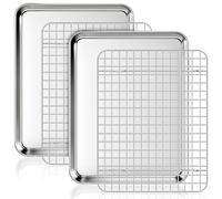 Fire More Bandeja de horno con rejilla de enfriamiento, 2 bandejas de acero inoxidable y 2 rejillas para horno, bandeja rectangular 31,5 x 24,5 x 2,5 cm para hornear y servir