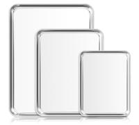 Fire More Bandeja de horno de acero inoxidable,Juego de 3 Bandejas Rectangular Antiadherente para Hornar,no tóxico y saludable, acabado de espejo y apto para lavavajillas