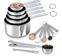 Fire More - Juego de 13 tazas medidoras y cucharas medidoras de acero inoxidable con regla de medición, cuchara con clip y tabla de conversión de cocina, 10 herramientas de medición para ingredientes