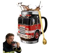Fire Rescue Mug -for the Bravest Among Us, Handcrafted Fires Rescue Car Coffee Mug, 3D Fire Truck Design Stainless Steel Tumbler Insulated Mugs for Truck Lovers,Desktop Decoration,Unique Gift Fireman