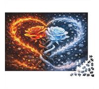 Fire Rose Heart 100% Recycled Cardboard Fire-Ice Rose Heart 1000Pc Puzzle Adults and Children Challenging & Brainteasing 38x26cm/1000pcs