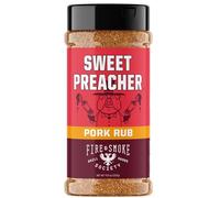 Fire & Smoke Society Sweet Preacher - Condimento de cerdo para ahumar y asar carne, chuletas de cerdo tiradas, aves de corral, pollo, carne de res, frotes secos y especias, azúcar morena, especias rojas y hierbas, 16 onzas