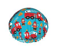 Fire to The Rescue Fire Fighters Truck Gorros de ducha Gorro de baño elástico multiusos Gorros impermeables para el cabello para spa/salón/uso doméstico/hotel/viaje