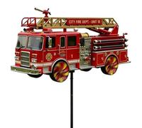Fire Truck Ground Spinner - Vibrant Motion Garden Art | Weather Resistant Pinwheel Sculpture + Metal Stake | Homeowners Gardeners Farmhouse Backyard Patio Courtyard Holiday Festival Party