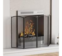Fire Vida Protector de chimeneas de Metal con 4 Paneles, Color Negro