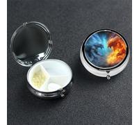 Fire VS Ice Art - Pastillero de metal con 3 compartimentos, organizador de pastillas portátil de viaje para bolsillo o bolso, caja redonda decorativa para medicinas, contenedor de vitaminas