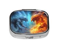 Fire VS Ice Art Pastillero de metal portátil organizador de píldoras de viaje para bolsillo o bolso, caja de medicina decorativa, contenedor de vitaminas