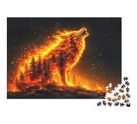 Fire Wolf Howling Colourful Flaming Howling Wolf 1000 Pcs Jigsaws for Adults The Impossible Challenge Brain Development 70x50cm/1000pcs