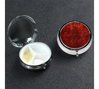 FireBrick - Pastillero de metal con 3 compartimentos, organizador portátil de pastillas de viaje para bolsillo o bolso, caja de medicina redonda decorativa, contenedor de vitaminas
