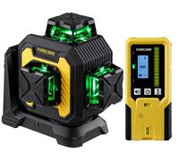 Firecore Nivel Láser Autonivelante de Construcción 360° x 3 con Receptor, Lazer Nivel de 12 Líneas con Batería de Litio Recargable, Autonivelación y Modo de Pulso para Uso en Exteriores