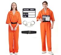Firecos Disfraces de Prisioneros Adultos Traje de Preso Naranja para Hombres Mujeres Mono Criminal Prisión Uniforme 5pcs para Halloween Carnaval (M)