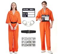Firecos Disfraces de Prisioneros Adultos Traje de Preso Naranja para Hombres Mujeres Mono Criminal Prisión Uniforme 5pcs para Halloween Carnaval (2XL)