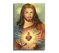FireDeer Póster de Jesús católico impreso en lienzo, cuadro de Dios cristiano, imágenes para sala de estar, sin marco (corazón sagrado de Jesús, 1.1 x 18 pulgadas)