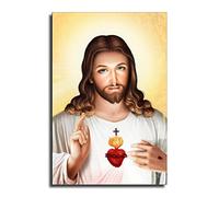 FireDeer Póster de Jesús católico impreso en lienzo, cuadro de Dios cristiano, imágenes para sala de estar, sin marco (corazón sagrado de Jesús, 5.1 x 24 pulgadas)