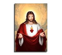 FireDeer Póster de Jesús católico impreso en lienzo, cuadro de Dios cristiano, imágenes para sala de estar, sin marco (corazón sagrado de Jesús, 2.1 x 24 pulgadas)