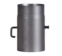 FIREFIX RD150/2D Tubo de estufa de acero de 2 mm de grosor (tubo de humo) de 150 mm de diámetro, para estufas y fuegos, Senotherm, gris oscuro, 250 mm de largo con tapa reguladora, negro