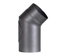 FIREFIX RD150/B4 - Codo de acero de 2 mm de grosor (tubo de humo) de 150 mm de diámetro para estufas y hogueras, Senotherm, color gris oscuro, 45 grados, con puerta de limpieza, color negro
