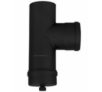 FIREFIX Tubo de estufa de pellets R80/V de acero de 1,2 mm de grosor, 80 mm de diámetro, conector en T con tapa de limpieza, para estufas de pellets y estufas de pellets Senotherm, color negro